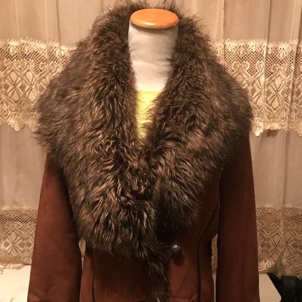 Faux Fur Trimmed Suede Shearling styled jacket